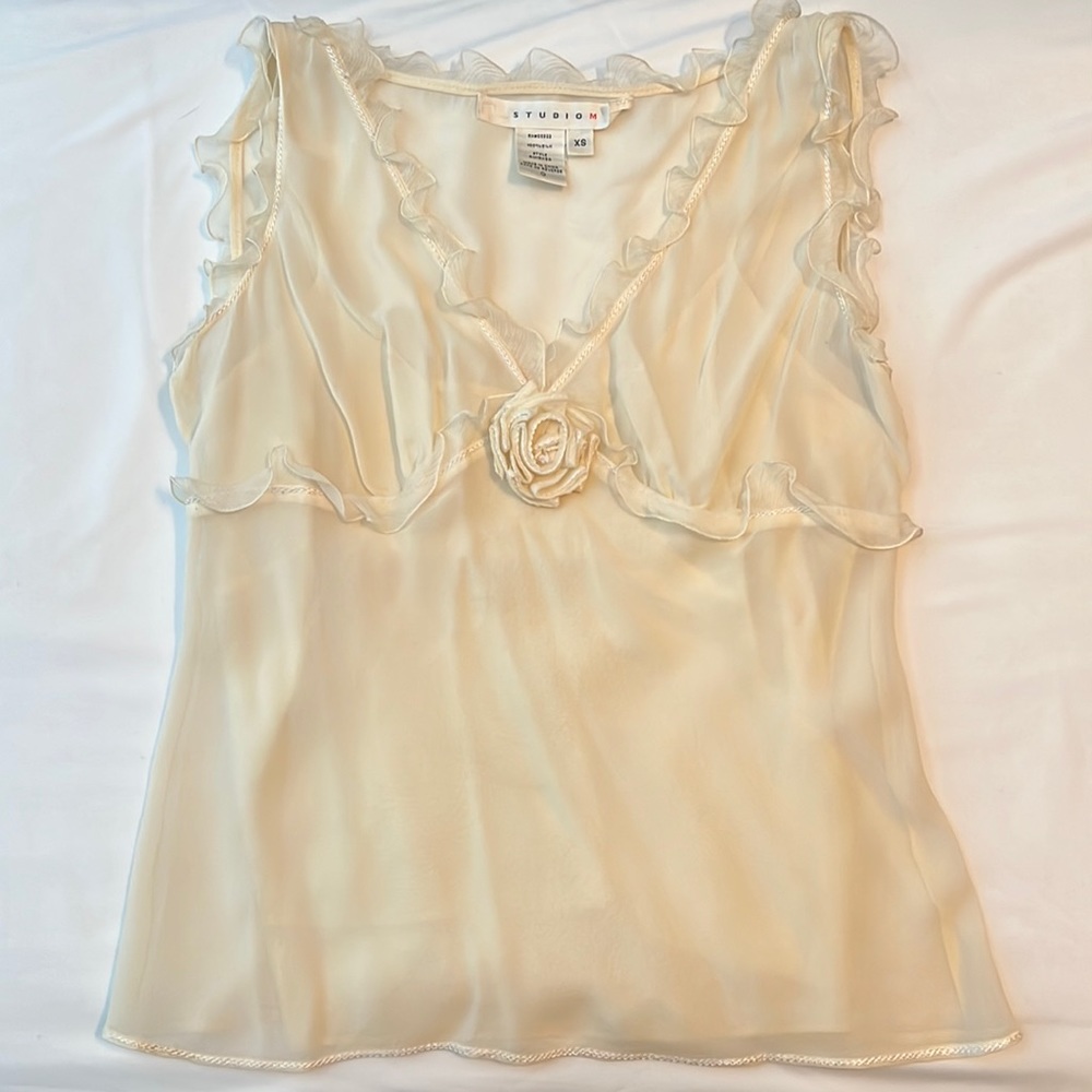 *VINTAGE* StudioM 100% Silk Cream Blouse Top XS/0